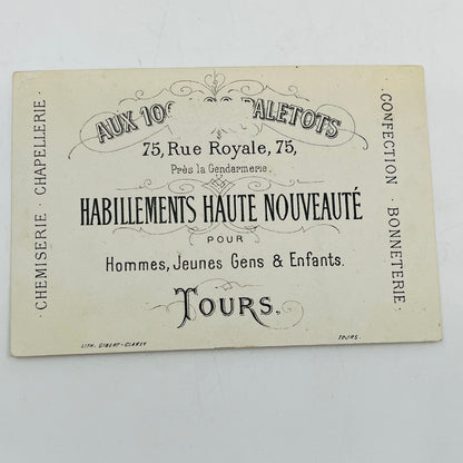 Victorian 1800s French Trade Card Rollerskating Mailman Rue Royale Tours AH9-M11