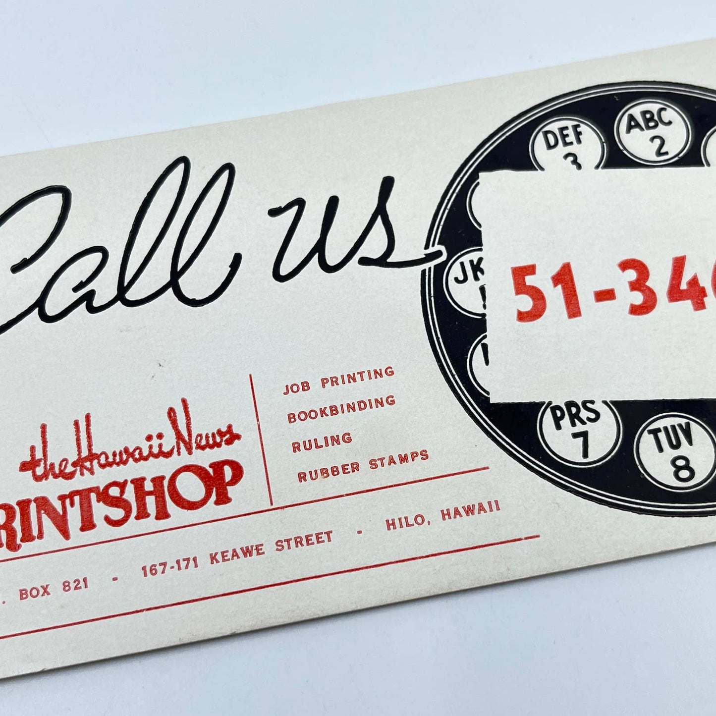 1950s Blotter Card The Hawaii News Print Shop Hilo Hawaii SC9