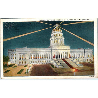 Capitol Building at Night Havana Cuba 1935 Original Postcard TK1-25