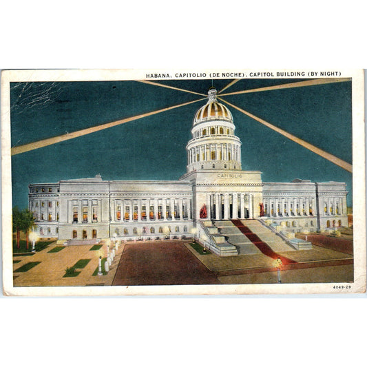 Capitol Building at Night Havana Cuba 1935 Original Postcard P2-10