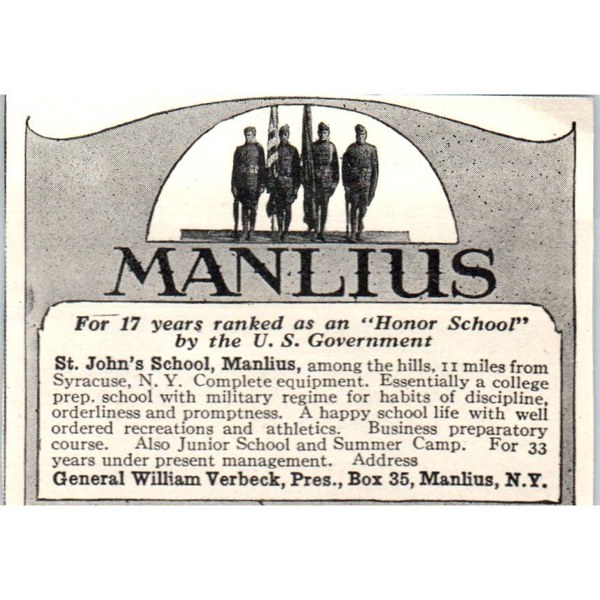 Manlius St. John's School Gen. William Verbeck NY - 1921 Original Ad TJ7-S7