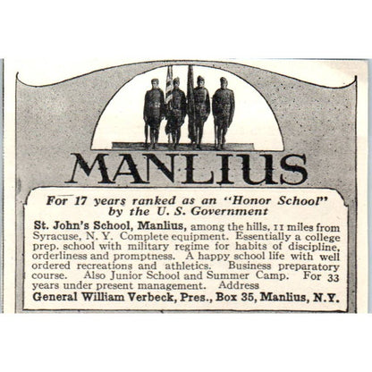 Manlius St. John's School Gen. William Verbeck NY - 1921 Original Ad TJ7-S7