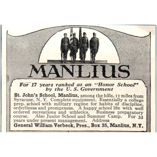 Manlius St. John's School Gen. William Verbeck NY - 1921 Original Ad TJ7-S7