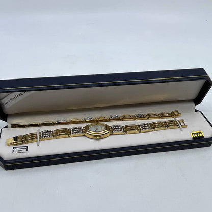 Elgin® Womens Greek Key Crystal Watch and Bracelet Set TI3
