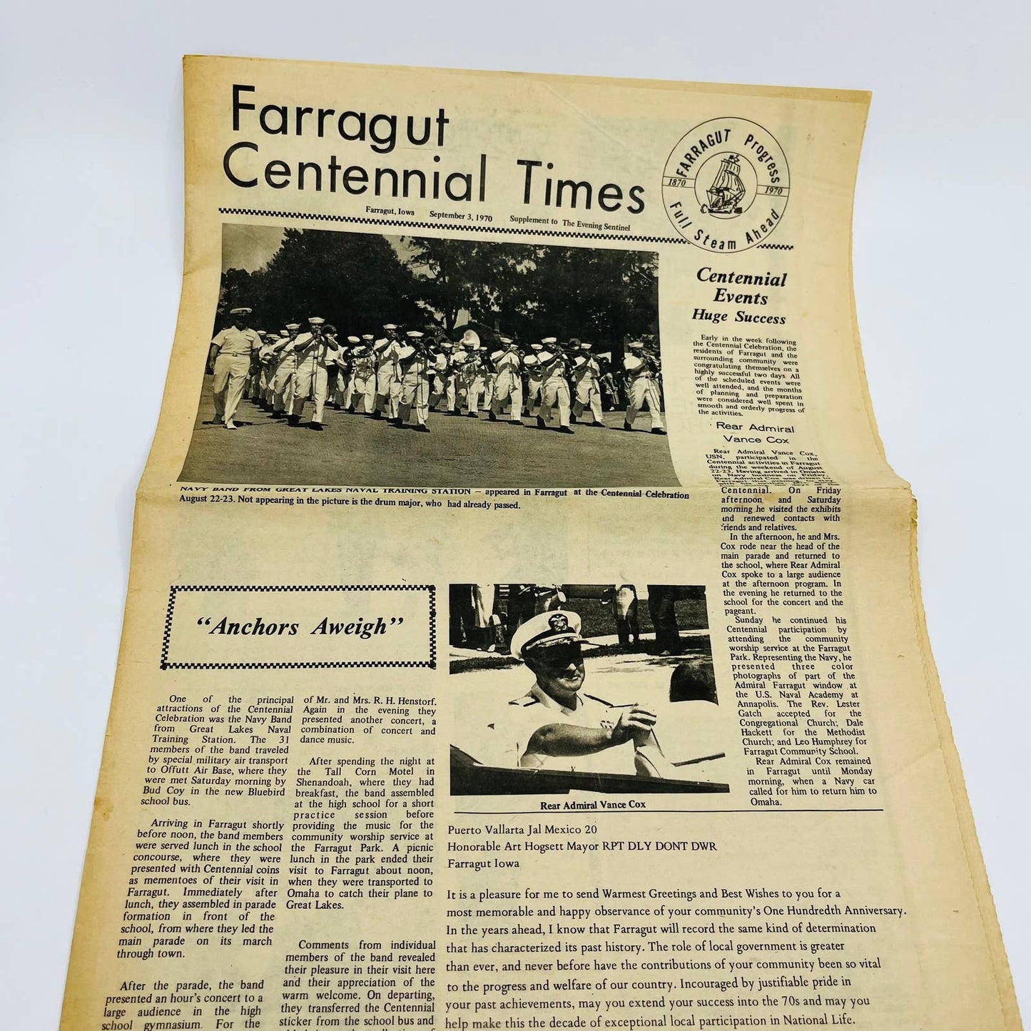 1970 Farragut Centennial Times Supplement Navy Band Parade Farragut Iowa D2