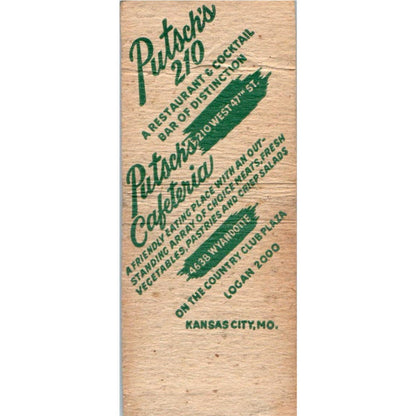Putsch's 210 & Cafeteria Kansas City MO Advertising Matchbook Cover SA9-M2