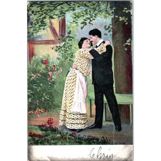 Courting Couple Hugging Romance 1906 Victorian Tinted Original Postcard P2-8
