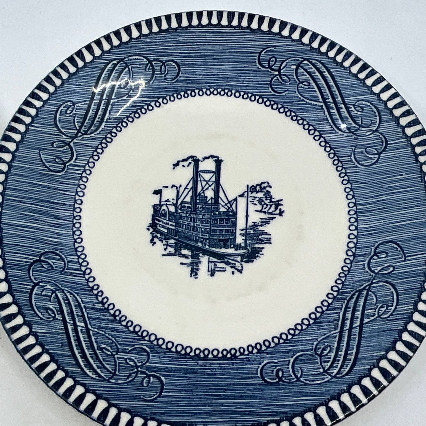 Currier & Ives BLUE Steamboat Royal China Set of 2 Dessert Plates 6” TI3