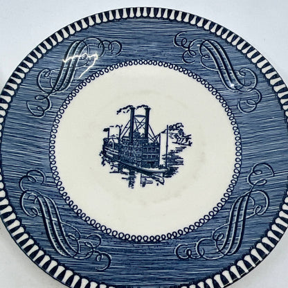 Currier & Ives BLUE Steamboat Royal China Set of 2 Dessert Plates 6” TI3