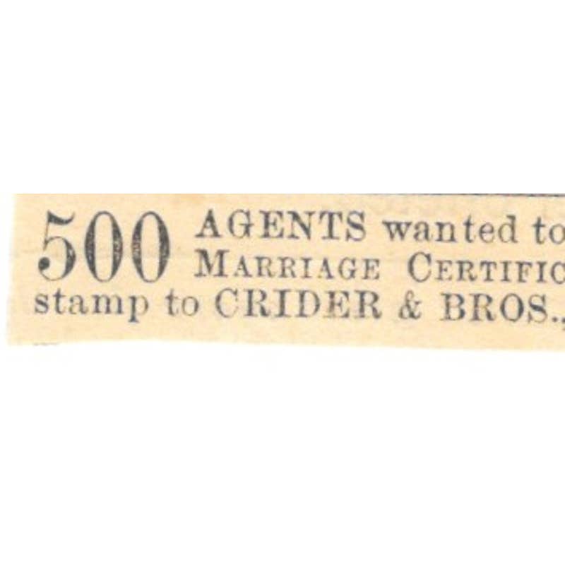 Photograph Marriage Certificates Crider & Bros NY - Ad 1878 Original TJ7-L2-2