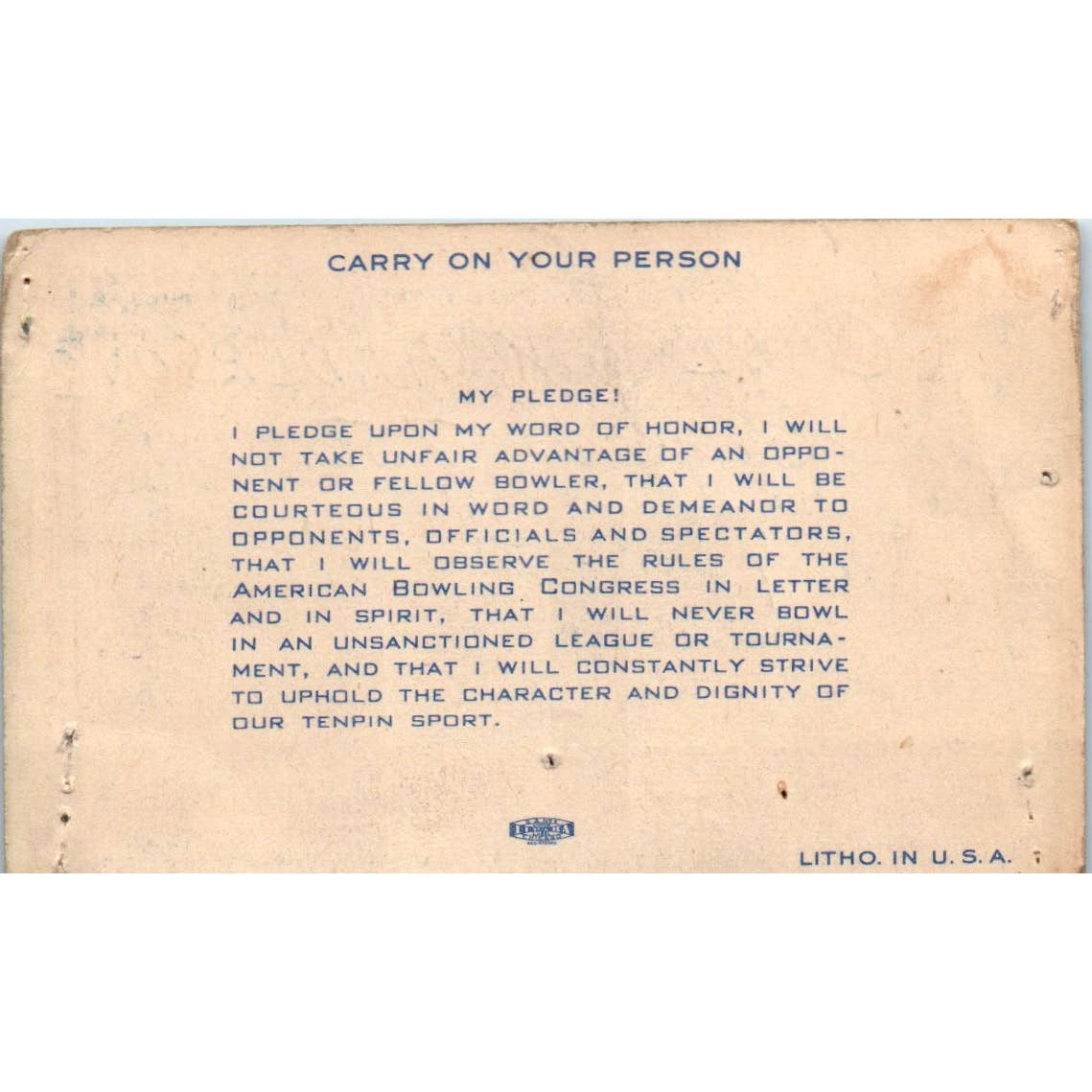 1947 American Bowling Congress Milwaukee Membership Card Eagles 750 SE5-4