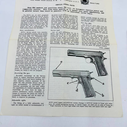 1960 Letter from NRA National Rifle Association Service Pistol Facts D5