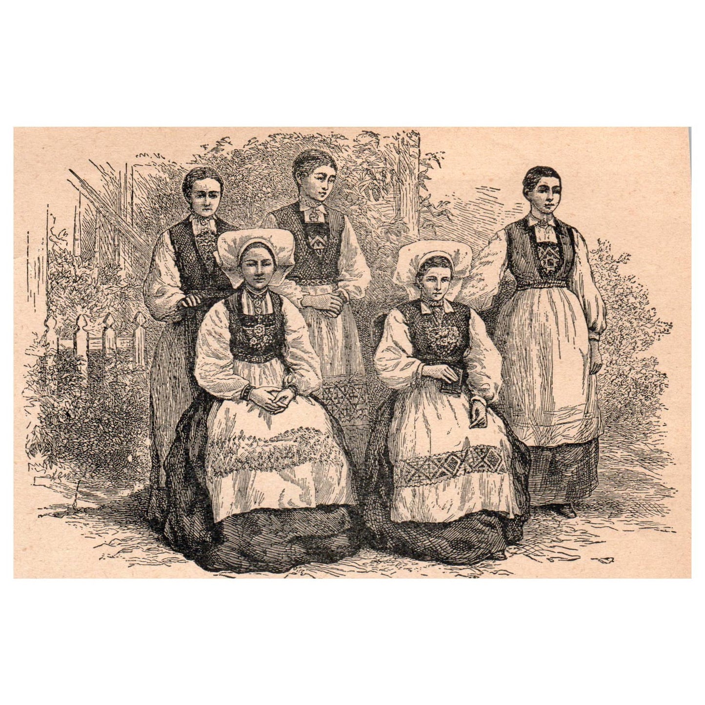 Norwegian Peasant Women 4x6" Original Engraving 1899 TJ8-5