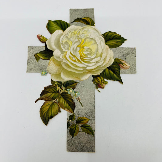 1880s Die Cut Cross Victorian Christian Card White Carnation SAH9-H7