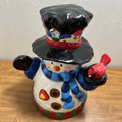Vintage Snowman With Cardinal Frosty Christmas Holiday 12” Cookie Jar TA7