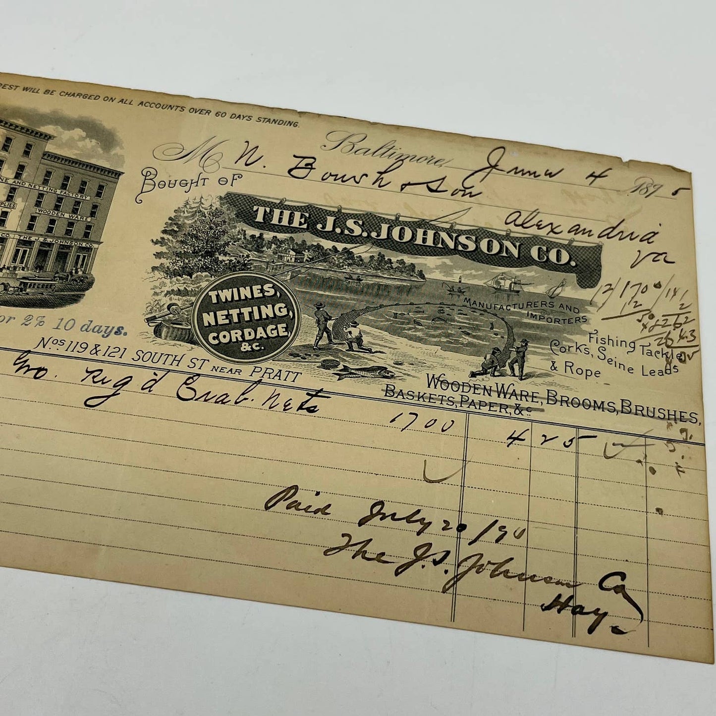 1895 Letterhead The J.S. Johnson Co. Wooden Ware Baltimore MD AA6