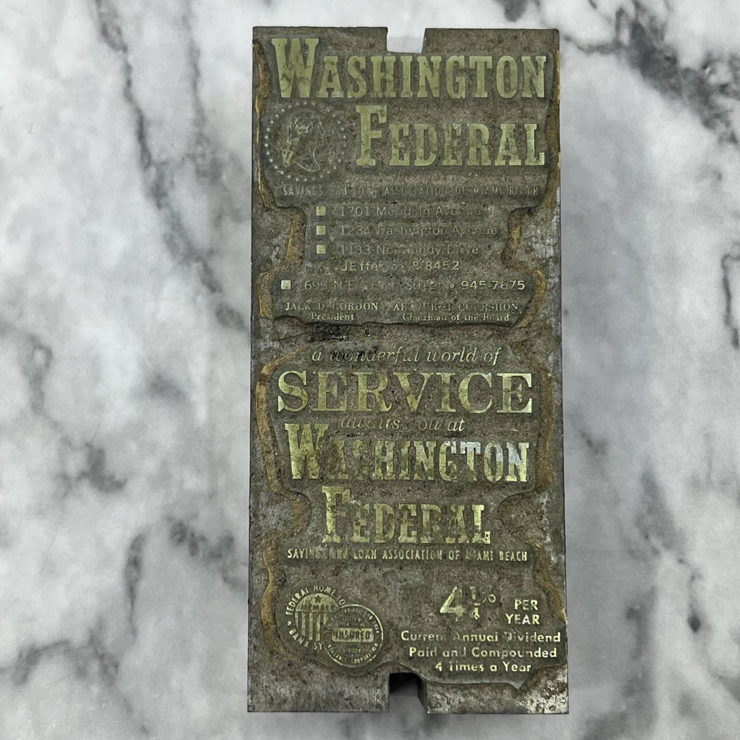 Vintage Printing Letterpress Printers Block Plate Washington Federal TJ52