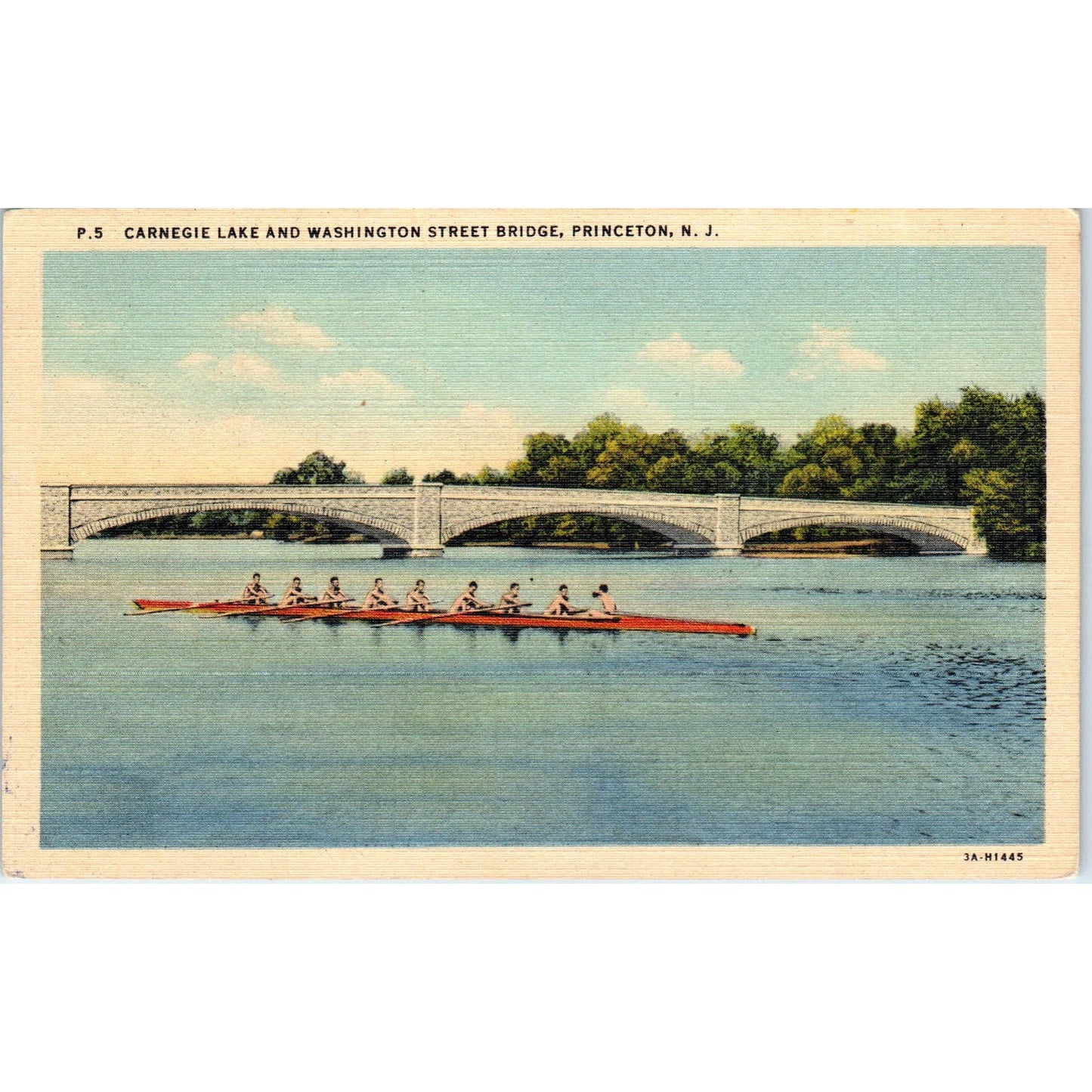 Carnegie Lake & Washington St. Bridge Rowing Princeton NJ Postcard TK1-23