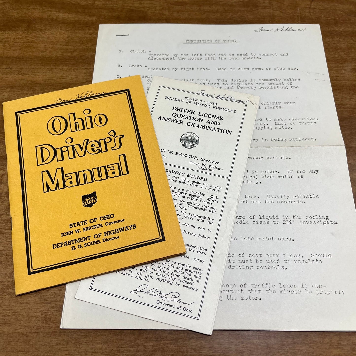 Vintage 1942 Ohio Driver’s Manual, Definition of Terms, and Q & A Brochure H4-1