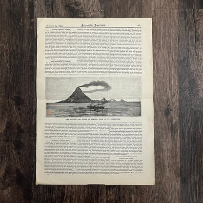 Volcano and Island of Sanguir Engraving & Article 1892 Scientific American D8-5