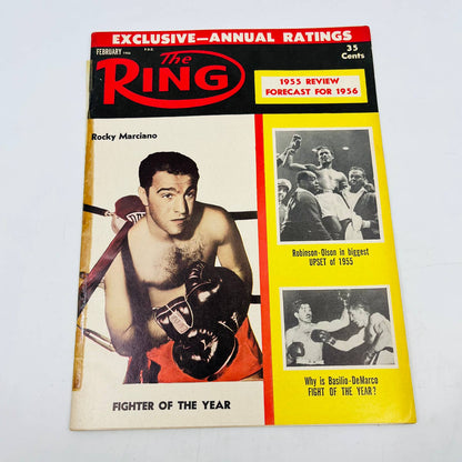 1956 Feb - The Ring Boxing Magazine Rocky Marciano Basilio-DeMarco Robinson TA5