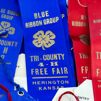 1950s HUGE Lot of Prize Ribbons Tri-County 4-H Fair Herrington Kansas TA3-1