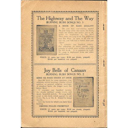 Vintage "Burning Bush Songs" No 1 1902 Publ. Wauesha Wisc Sheet Music Book TJ7