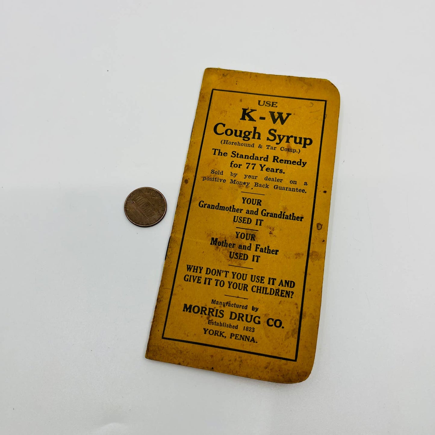 1925 K-W Cough Syrup Quack Medicine Morris Drug Pocket Notebook York, PA SC2