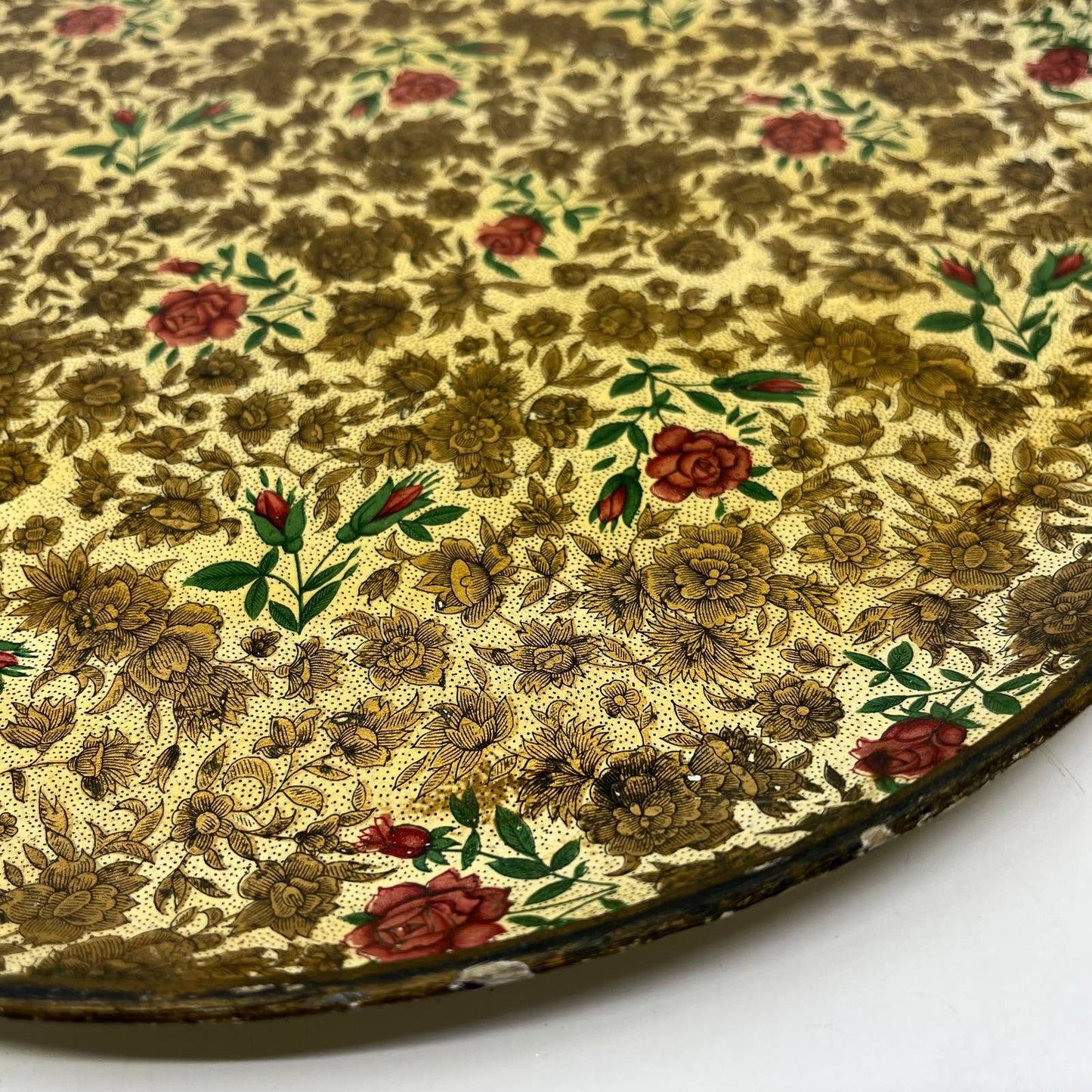 Vintage Round Tray Alcohol Proof Paper Mache Alfred Knobler Floral Roses 13" TH2