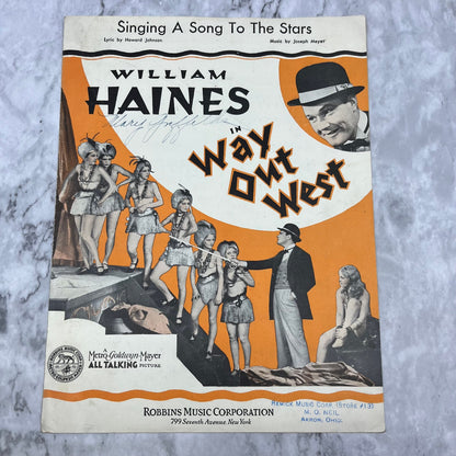 1930 Singing A Song To The Stars Sheet Music Film Soundtrack Way Out West V38
