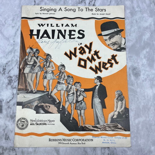 1930 Singing A Song To The Stars Sheet Music Film Soundtrack Way Out West V38