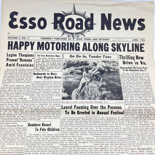 1936 ESSO Road News Newsletter and Map Esso Tours and Detours D8