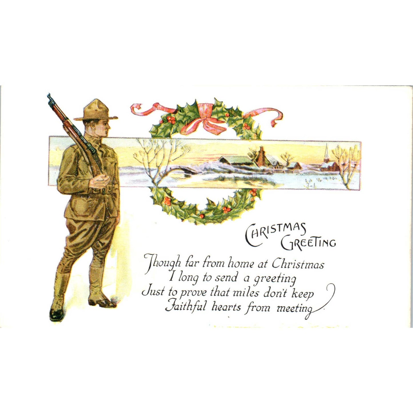 1917 WWI US Army Christmas Greeting Original Postcard TK1-25