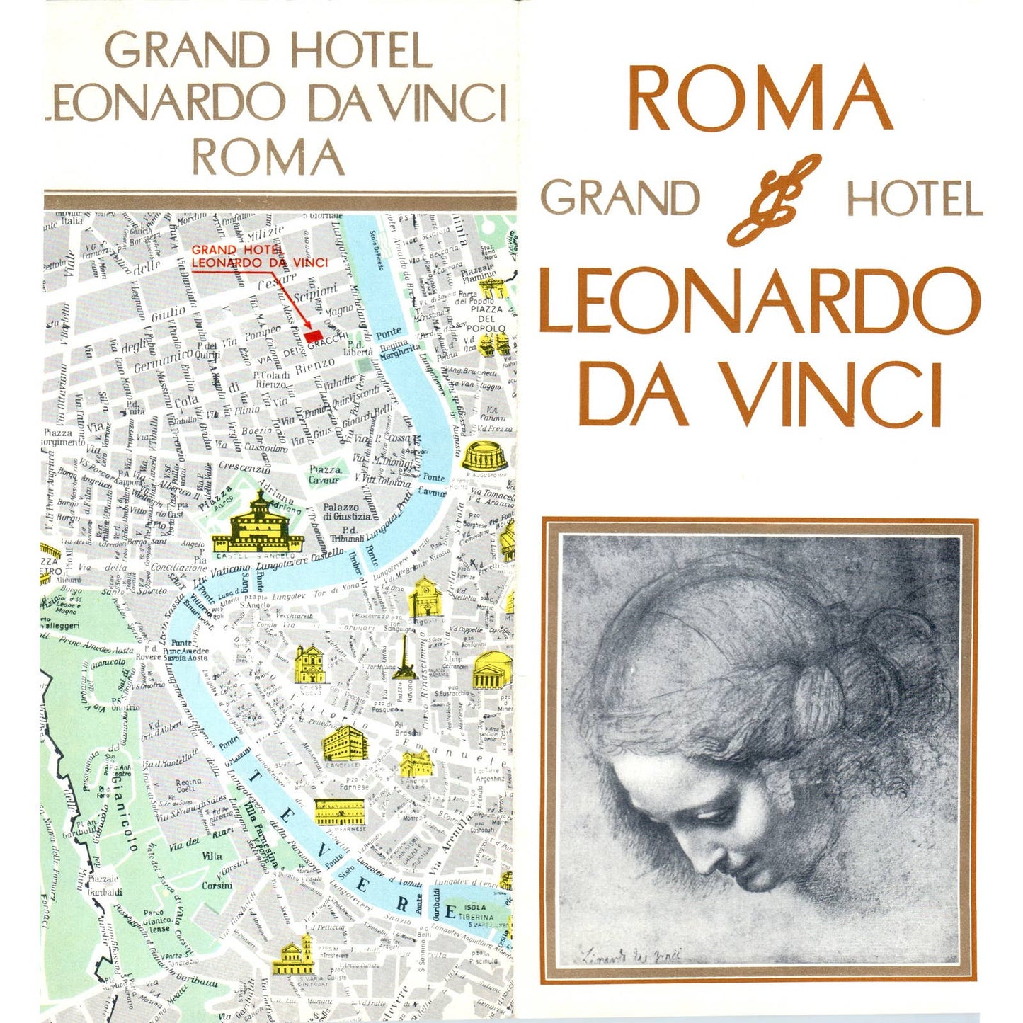 Vintage Italy Roma Grand Hotel Leonardo Da Vinci  Fold Out Travel Brochure AD7