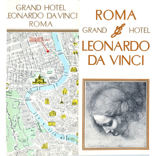 Vintage Italy Roma Grand Hotel Leonardo Da Vinci  Fold Out Travel Brochure AD7