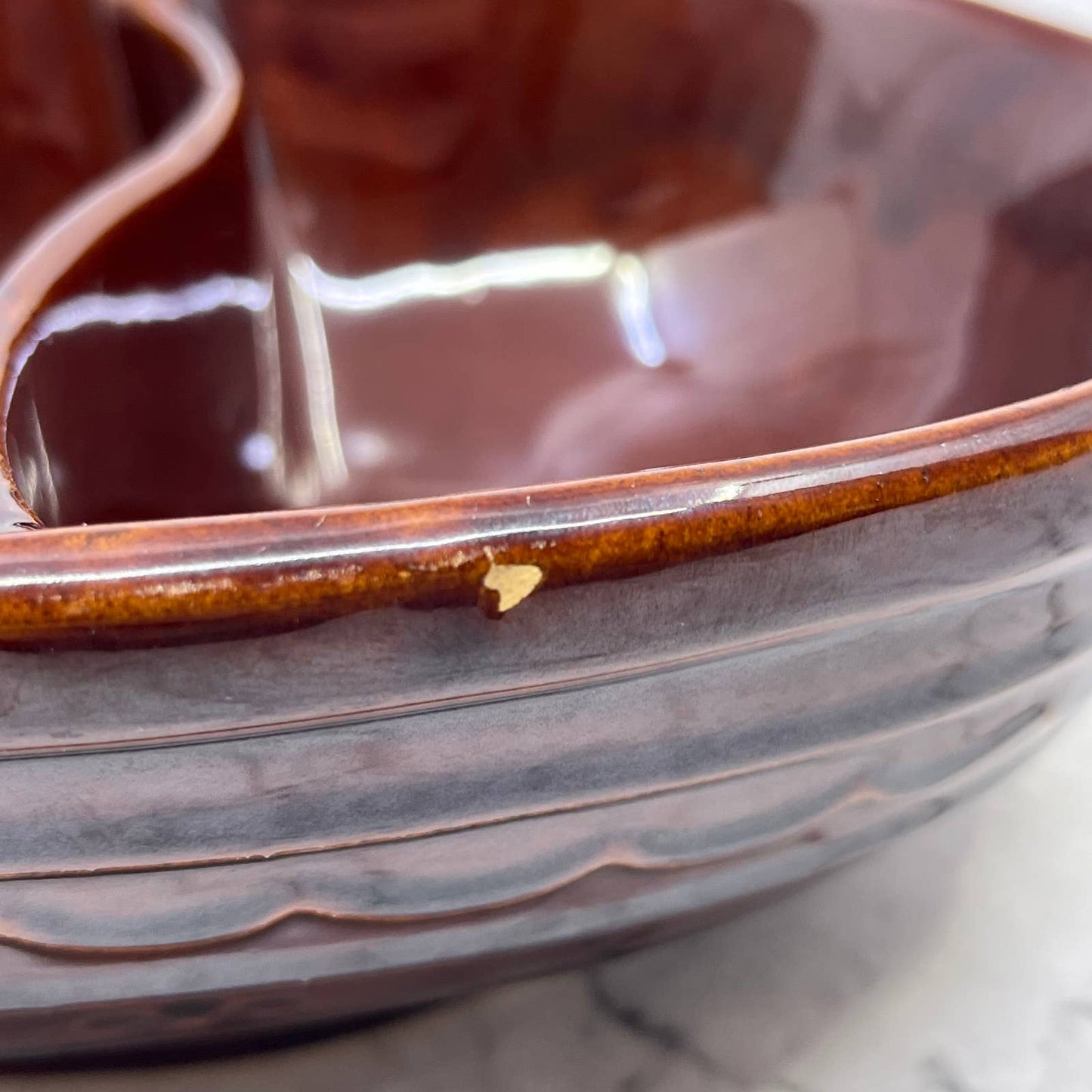 MarCrest Ovenproof Stoneware Divided Pottery Brown Glaze Bowl 10” USA TE3