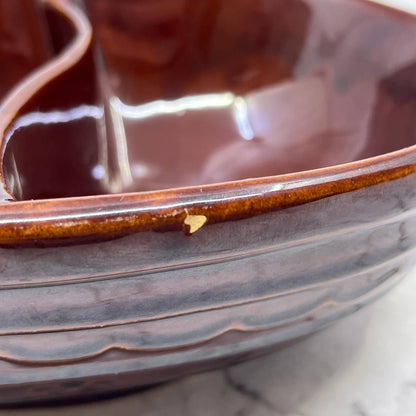 MarCrest Ovenproof Stoneware Divided Pottery Brown Glaze Bowl 10” USA TE3