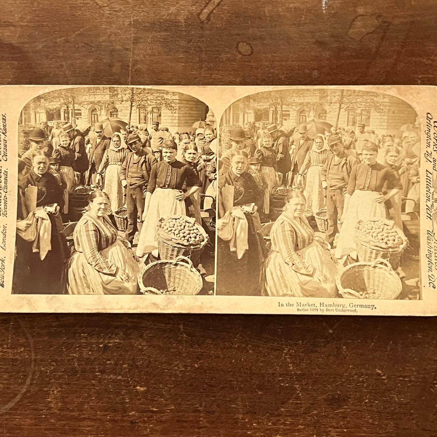 The Market at Hamburg Germany 1894 Antique Stereoview Card TJ9-V3