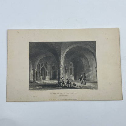 1836 Original Art Engraving Canterbury Cathedral View of The Undercroft AC6