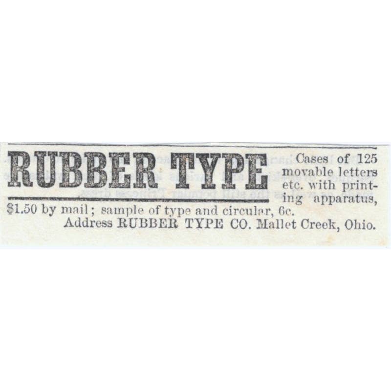 Rubber Type Co. Mallet Creek Ohio - Ad 1878 Original TJ7-L2-2