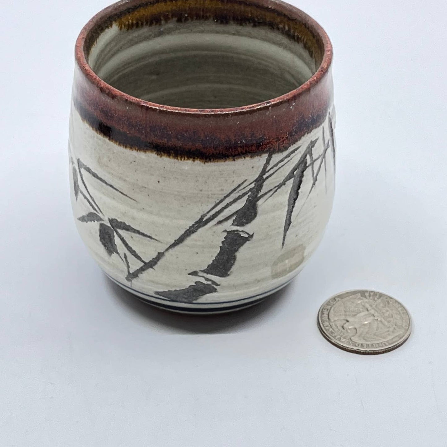 Vtg Stoneware Salt Glaze Japanese Tea Cup Bamboo Design 2.5” TE4
