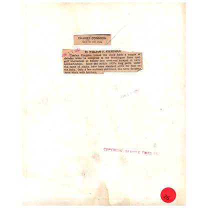 1956 Original Press Photo Golf Charley Congdon Washington State Open 8x10" AD2