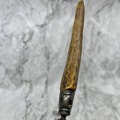 Antique Lee’s 13” Stag Antler Handle Sterling Honing Rod Sharpener TK2