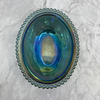 Vtg Nesting Hen Blue Carnival Glass Indiana Hen on Nest Candy Dish ~7x5" TI6