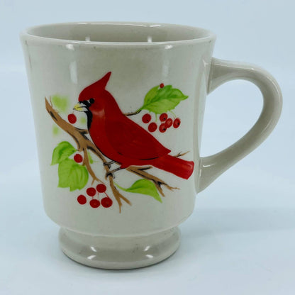 Vintage 1960s Fred Roberts Style Pedestal Stoneware Mug Cardinal Holly TB7