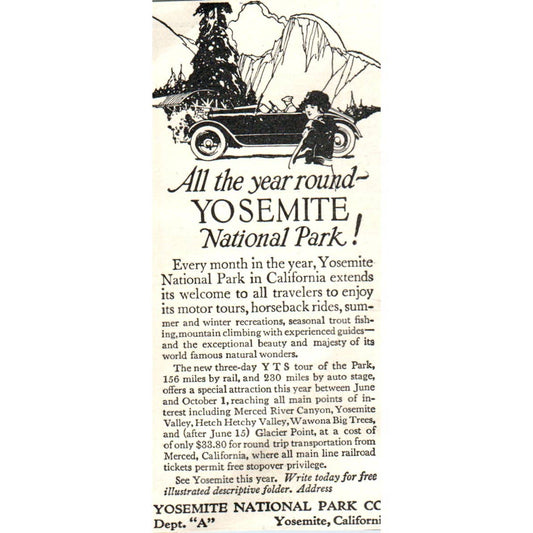 Yosemite Park Travel California - 1921 Original Ad TJ7-S