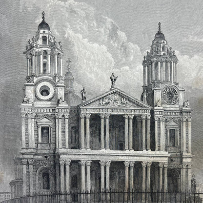1836 Original Art Engraving St. Paul's Cathedral West View Floor Plan & Bio TG6