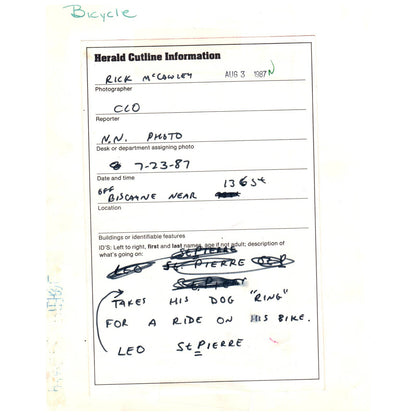 1987 Press Photo Leon St Pierre Takes Bichon Frise Dog on Bike Miami FL 8x10 AD3