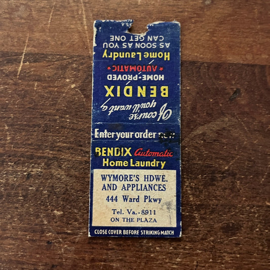 Bendix Wymore's Hardware Kansas City Mo Advertising Matchbook Cover MM11-4