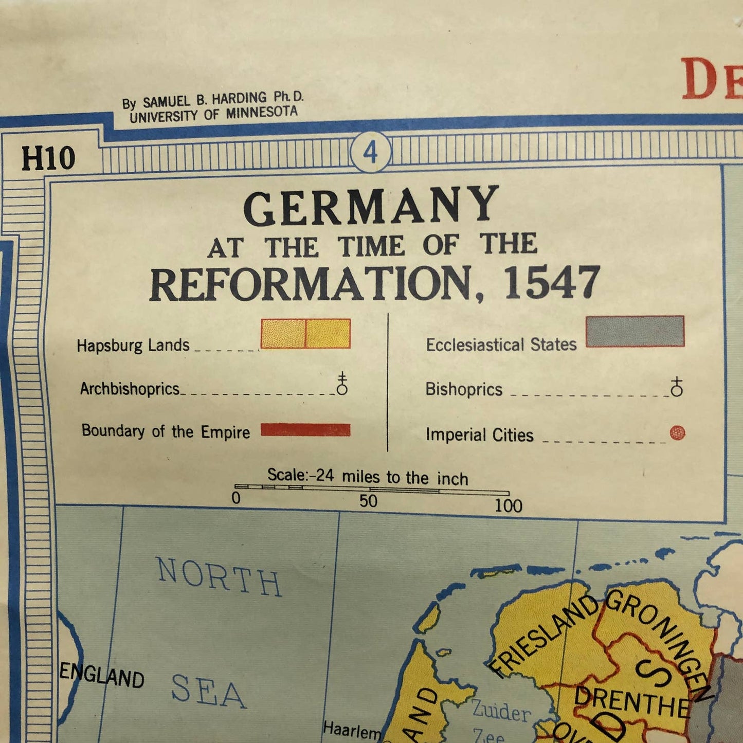 LARGE 1956 Denoyer-Geppert Co. Wall Map Germany at the Time of Reformation 1547